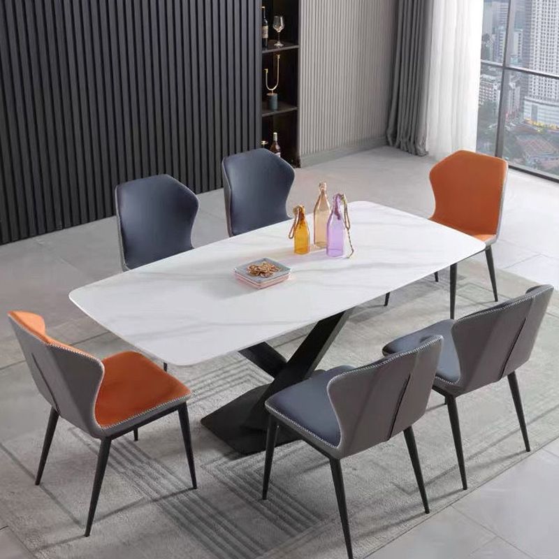 Industrial Style Sintered Stone Table Rectangle Table with Metal Legs for Home