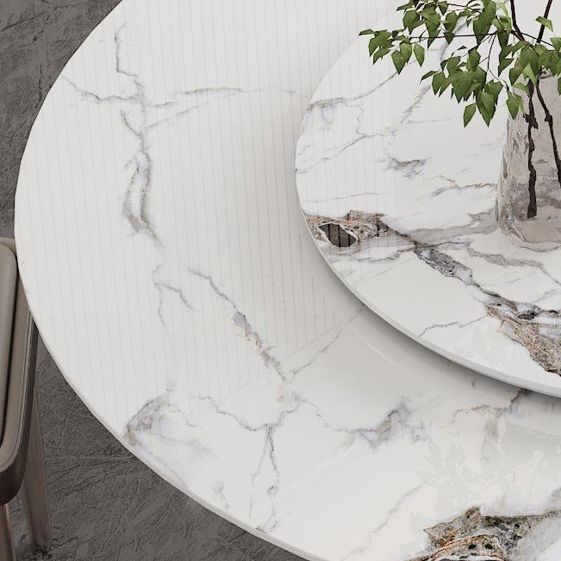 Mesa de comedor de piedra sinterizada redonda muebles modernos con base de acero pedestal