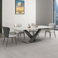 White Stone Top Dining Table Rectangular Tabletop with Metal Pedestal Base Clearhalo 'Dining Tables & Seating' 'Dining Tables' 'dining_table' 'furn' 'furn_dining_table' 'Furniture' 'Kitchen & Dining Furniture' 1200x1200_29ac4f0b-397b-40b7-9071-9045d2d05200