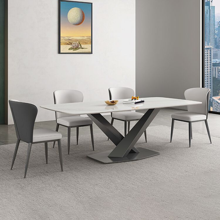 White Stone Top Dining Table Rectangular Tabletop with Metal Pedestal Base Clearhalo 'Dining Tables & Seating' 'Dining Tables' 'dining_table' 'furn' 'furn_dining_table' 'Furniture' 'Kitchen & Dining Furniture' 1200x1200_29ac4f0b-397b-40b7-9071-9045d2d05200