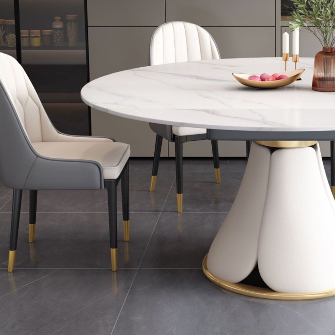 Table à manger ronde sur pied moderne, Table en pierre pour salle à manger et cuisine