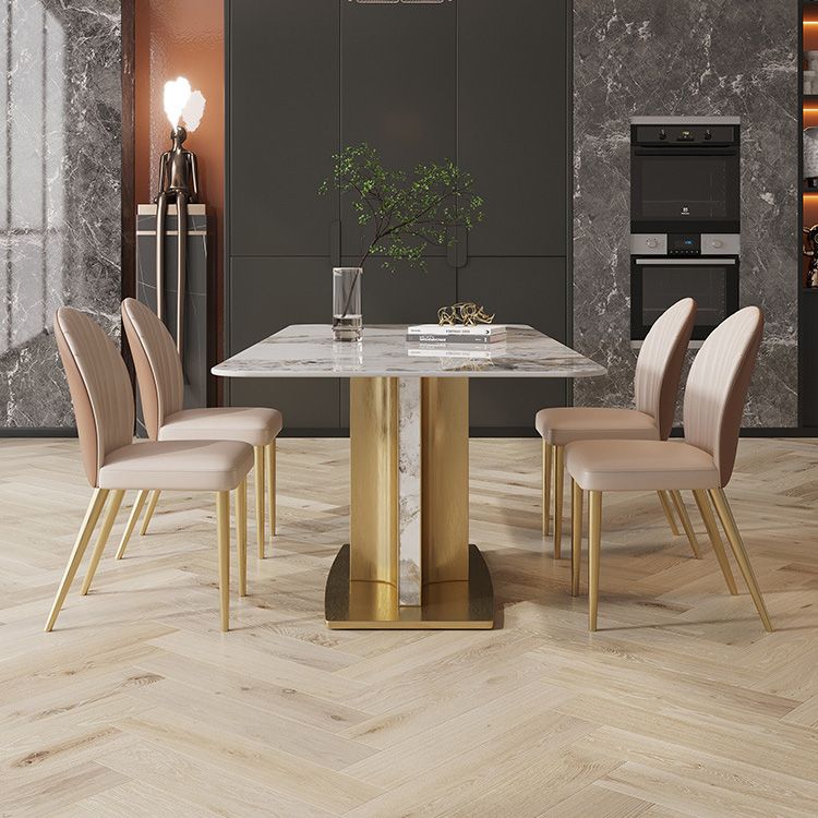 Glam Style Sintered Stone Table Dining Rectangle Table with Metal Legs for Kitchen Clearhalo 'Dining Tables & Seating' 'Dining Tables' 'dining_table' 'furn' 'furn_dining_table' 'Furniture' 'Kitchen & Dining Furniture' 1200x1200_29b0376c-c412-4c38-af10-06aa667bcf6e