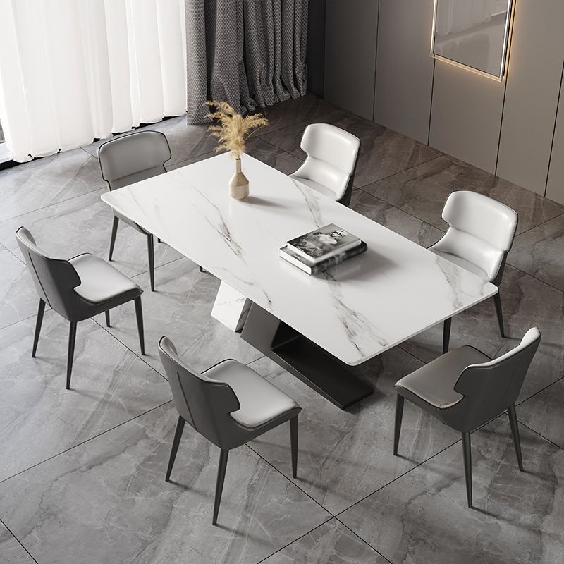 Sintered Stone Top Luxury White Table Rectangle Dining Table with Double Pedestal Clearhalo 'Dining Tables & Seating' 'Dining Tables' 'dining_table' 'furn' 'furn_dining_table' 'Furniture' 'furniture_dining_table' 'Kitchen & Dining Furniture' 'kitchen' 'kitchen_dining_table' 1200x1200_29b1352d-585b-444e-9675-e1b9caec3b73