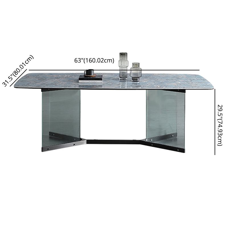 Blue Rectangle Sintered Stone Dining Table for 4/6 with Glass Base Dining Set for Restaurant Clearhalo 'Dining Room Sets' 'Dining Tables & Seating' 'dining_room_set' 'furn' 'furn_dining_room_set' 'Furniture' 'furniture_dining_room_set' 'Kitchen & Dining Furniture' 'kitchen&dining_furn' 'kitchen' 1200x1200_29b338b1-3bc8-4cf5-a576-d7afeef6622f