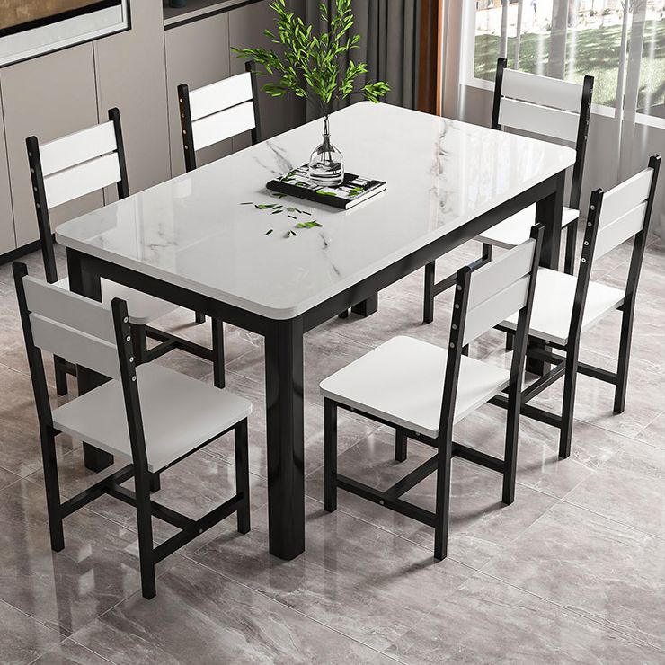 Moderner rechteckiger Glas Top Esstisch mit weiß und schwarz 4 Fuß