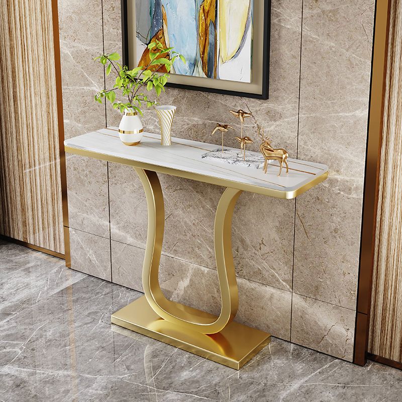 31.49" High Accent Console Table with Iron Frame Base Gold Accent Table
