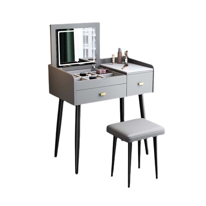 Flip Vanity in marmo singolo con sgabello imbottito Specchio a specchio da vanità