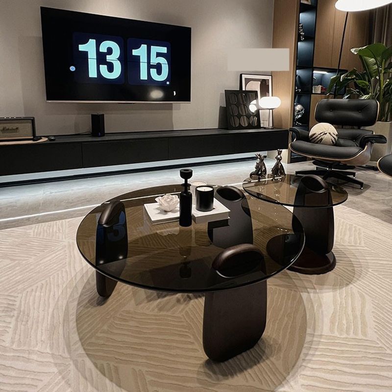Glass Top Coffee Table Contemporary 3 Legs Coffee Cocktail Table Clearhalo 'Coffee & Accent Tables' 'Coffee Tables' 'coffee_tables' 'furn' 'furn_coffee_tables' 'Furniture' 'Living Room Furniture' 1200x1200_29b6ff9b-20d2-4b50-aaa3-8b3c3ba911c4