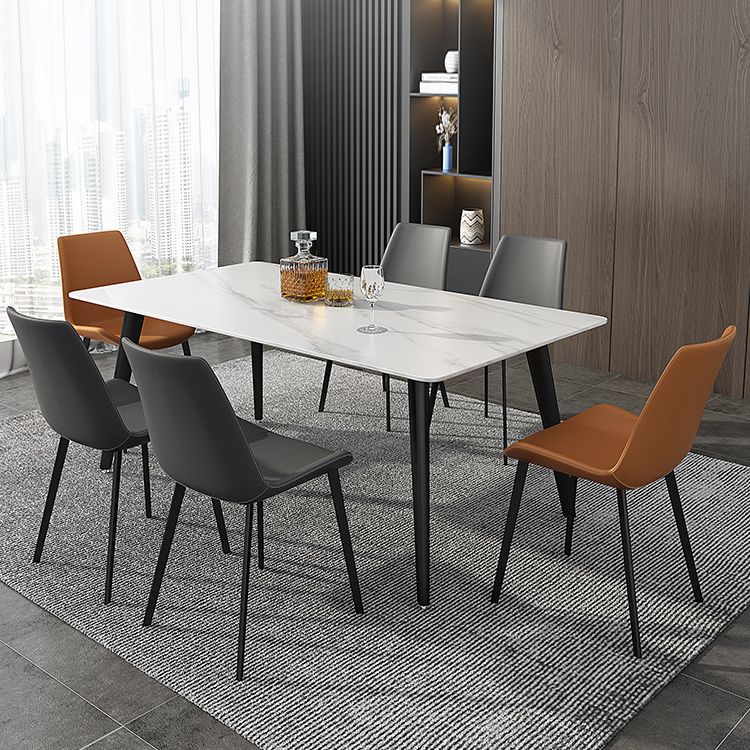 Industrial Sintered Stone Table 4 Legs Black Carbon Steel Base Rectangle Table for Home Clearhalo ' dining_table' 'Dining Tables & Seating' 'Dining Tables' 'furn' 'furn_dining_table' 'Furniture' 'furniture_dining_table' 'Kitchen & Dining Furniture' 'kitchen&dining_furn' 'kitchen' 'kitchen_dining_table' 1200x1200_29b7009a-8095-4da3-a42e-9f60a80d7cb8