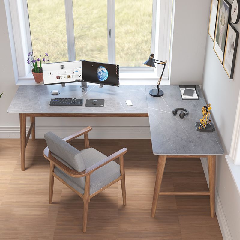 Destina moderna della metà del secolo Pine in legno a forma di angolo a forma di pietra con top in pietra