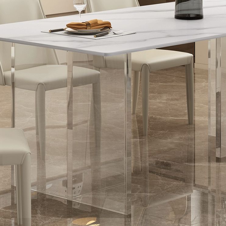 Modern White Dining Room Table Rectangle Acrylic and Stone Double Pedestal Table Clearhalo 'Dining Tables & Seating' 'Dining Tables' 'dining_table' 'furn' 'furn_dining_table' 'Furniture' 'furniture_dining_table' 'Kitchen & Dining Furniture' 'kitchen' 'kitchen_dining_table' 1200x1200_29bb2d63-91dd-4932-892a-4edfc63d18ff