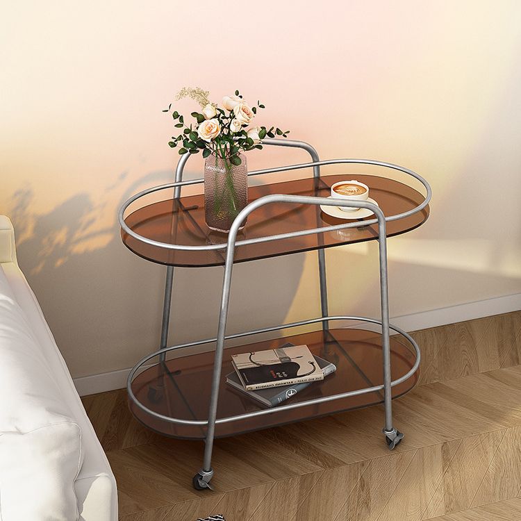 Modern Glass Side Table 4 Legs Oval Side End Table with Storage