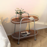 Modern Glass Side Table 4 Legs Oval Side End Table with Storage