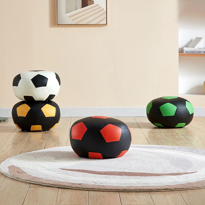 Modern Ottoman Football Pattern Faux Leather Indoor Round Pouf Chair Clearhalo 'furn' 'furn_ottomans_poufs' 'Furniture' 'Living Room Furniture' 'Ottomans & Poufs' 'ottomans_poufs' 1200x1200_29bf35eb-457f-459f-b1ad-ad114419794b