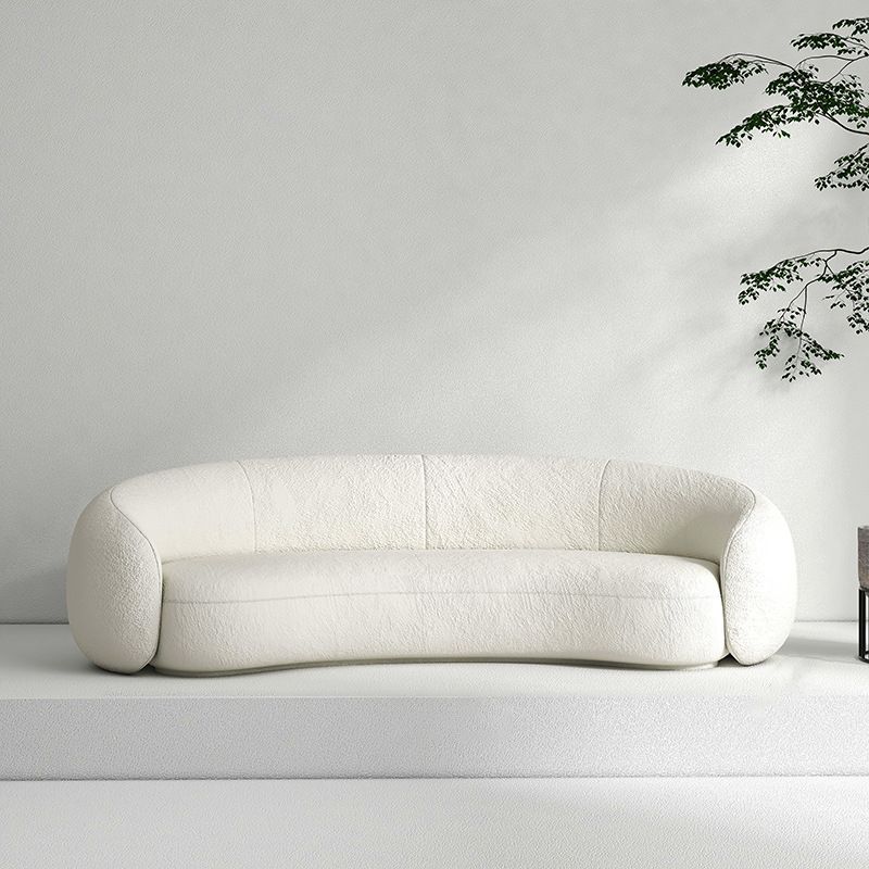 Contemporary Curved Sofa in White Sloped Arm Sofa for Living Room