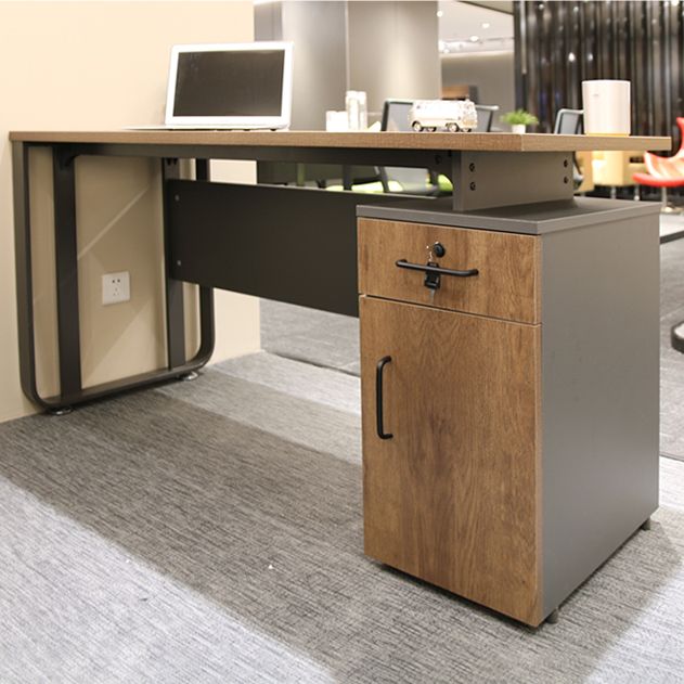 Rectangular Industrial Style Office Desk Steel and Wood Writing Desk with Cable Management