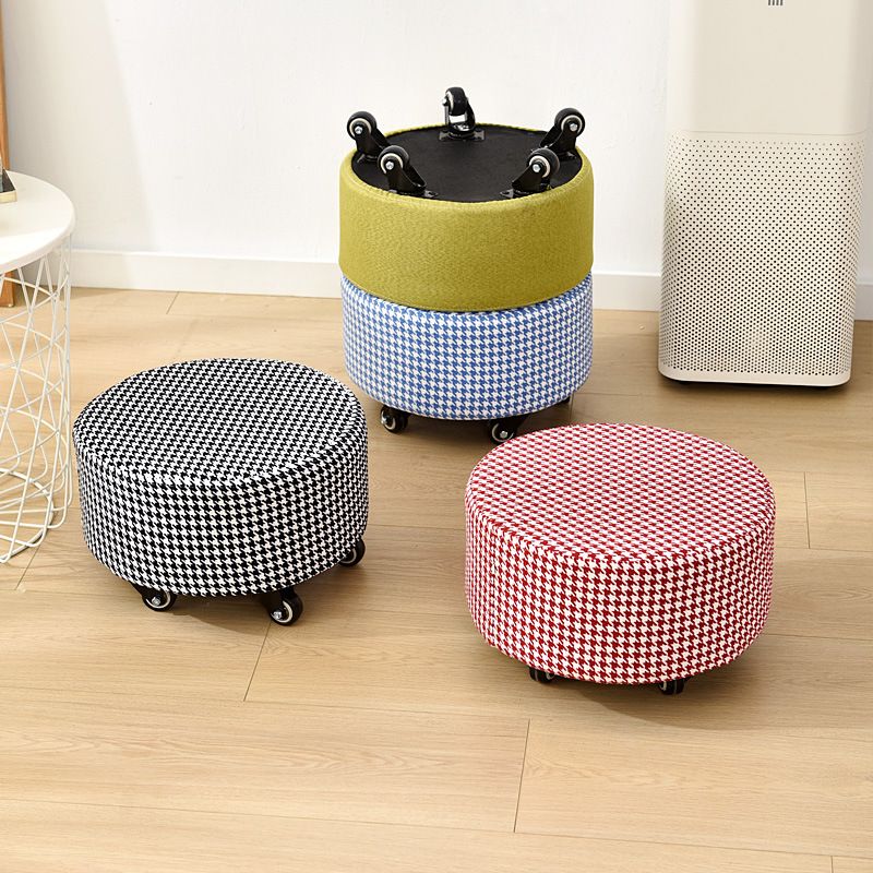 Cotton Blend Ottoman Houndstooth Pattern Fade Resistant Round Ottoman with Wheels Clearhalo 'furn' 'furn_ottomans_poufs' 'Furniture' 'Living Room Furniture' 'Ottomans & Poufs' 'ottomans_poufs' 1200x1200_29c08d3d-0a5d-45d9-b1ae-8c00566a593e