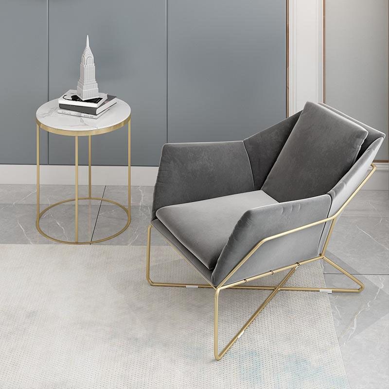 Grey Velvet Sofa with Tight Back and Gold Frame for Living Room