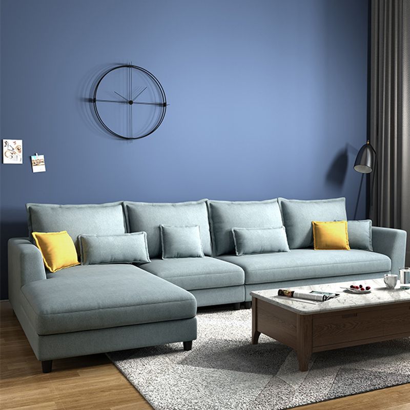 Blue Fabric Sectional with Pillows Modern Style L-shape Sectional Clearhalo 'furn' 'furn_sectionals' 'Furniture' 'Living Room Furniture' 'Sectionals' 1200x1200_29c12c39-8877-4857-82b0-603eb61aedef