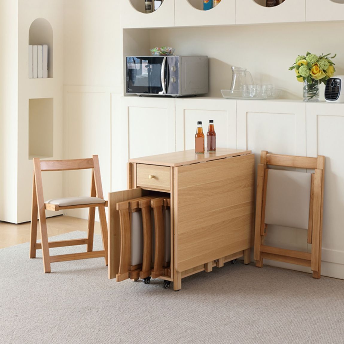 Modern Folding Dining Table Extendable for Small Spaces in Natural Clearhalo 'Dining Tables & Seating' 'Dining Tables' 'dining_table' 'furn' 'furn_dining_table' 'Furniture' 'Kitchen & Dining Furniture' 1200x1200_29c1cd50-8870-4dda-b100-134b00ad20a0