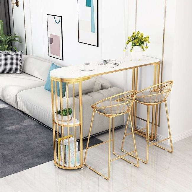 Stone Bar Dining Table Industrial Bar Dining Table with Sled Base in Gold Clearhalo 'Bar Furniture' 'Bar Tables' 'bar_tables' 'Furniture' 'furniture_bar_tables' 'Kitchen & Dining Furniture' 1200x1200_29c49ecd-920d-41be-9f3e-fc59ba5f8112