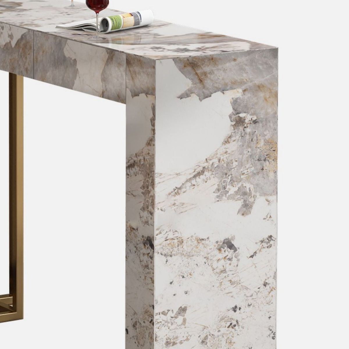 Eigentijdse bar-eettafel voor binnen, marmeren rechthoekige bartafel