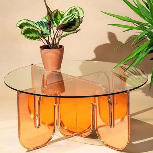 Contemporary Round Coffee Table with Glass Top and Acrylic Cross Base Clearhalo 'Coffee & Accent Tables' 'Coffee Tables' 'coffee_tables' 'furn' 'furn_coffee_tables' 'Furniture' 'Living Room Furniture' 1200x1200_29cccbc0-08f6-4c7e-a61c-e7abb6e39a9f