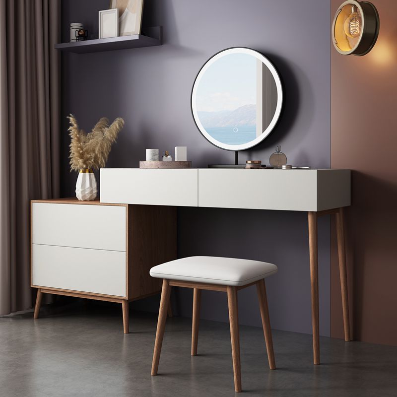 Tavolo da vanità contemporaneo e set di sgabelli con specchio, set di vanità per trucco in legno