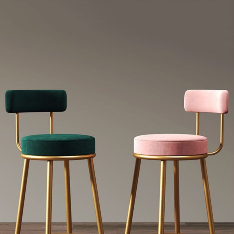 Glam Armless Backrest Counter Stool Iron Household Bar Stool with Velvet Cushion and Pedal Clearhalo 'Bar Furniture' 'Bar Stools' 'bar_stools' 'furn' 'furn_bar_stools' 'furniture_bar_stools' 'Kitchen & Dining Furniture' 'kitchen&dining_furn' 'kitchen' 'kitchen_furn' Furniture' 1200x1200_29d48fb9-a7ad-4370-ae46-26fb4c4cec66