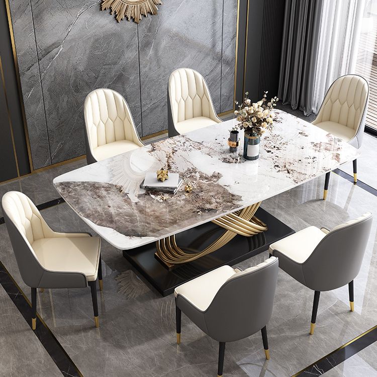Stone Top Dining Table Modern Rectangle Dining Table with Gold Pedestal Base Clearhalo ' dining_table' 'Dining Tables & Seating' 'Dining Tables' 'furn' 'furn_dining_table' 'Furniture' 'furniture_dining_table' 'Kitchen & Dining Furniture' 'kitchen&dining_furn' 'kitchen' 'kitchen_dining_table' 1200x1200_29d52696-4907-4e23-9f97-9de266518788