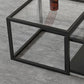 Modern Square Glass Coffee Table Iron Frame Base Cocktail Table