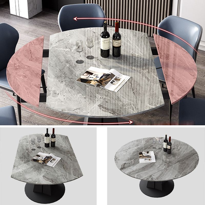Modern Round Drop-Leaf Dining Table Sintered Stone Table with Pedestal Base,53.1"L x 33.5"W x 30"H Clearhalo ' dining_table' 'Dining Tables & Seating' 'Dining Tables' 'furn' 'furn_dining_table' 'Furniture' 'furniture_dining_table' 'Kitchen & Dining Furniture' 'kitchen&dining_furn' 'kitchen' 'kitchen_dining_table' 1200x1200_29d693d7-ae48-454c-ae99-ed0e1752ad5c