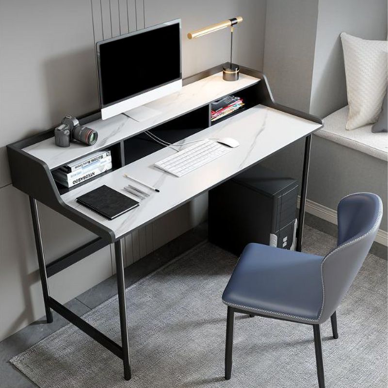 Zeitgenössischer rechteckiger Büroschreibtisch Stein Schreibtisch mit Regal für Büro