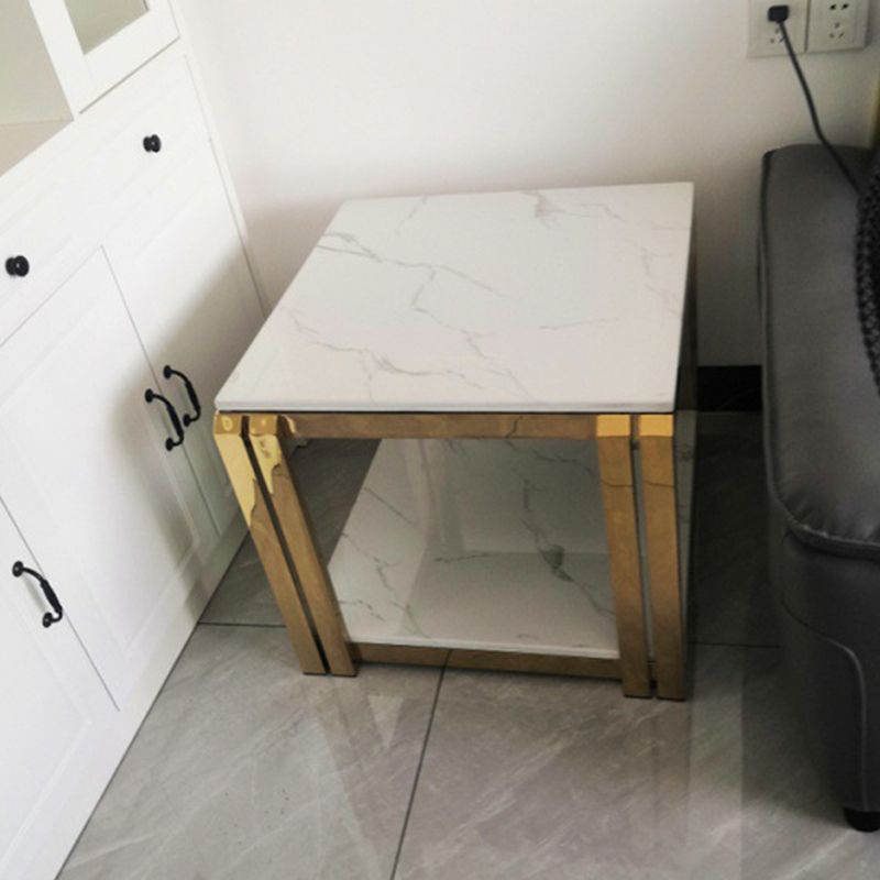 Tabella di estremità del blocco quadrata in acciaio inossidabile moderno tavolo da tavolo angolare in marmo laterale