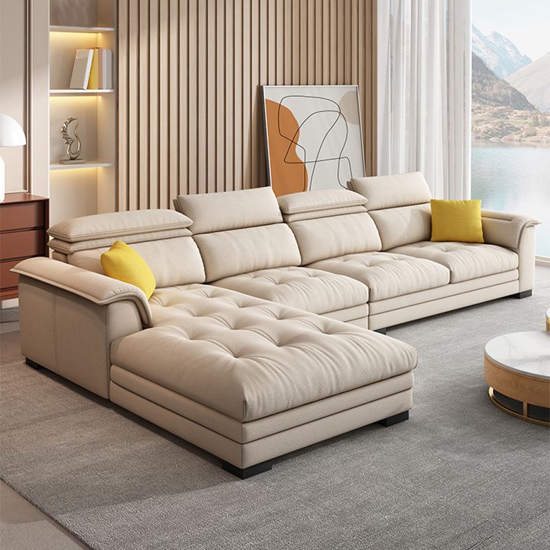 Contemporary Fabric Sofa in Beige Pillow Top Arm Sofa with Bolster Pillows