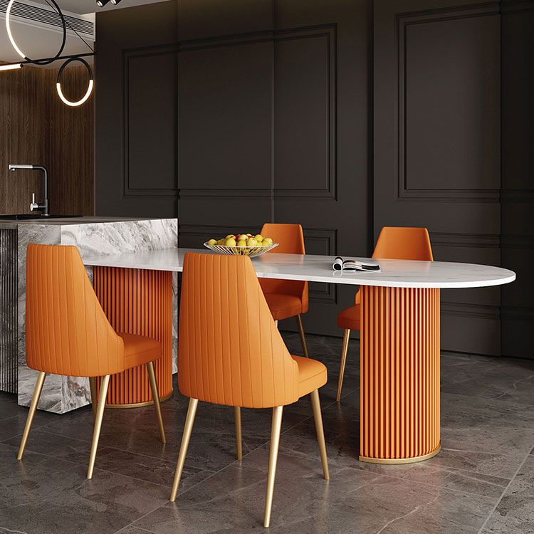 Traditional Luxury Dining Table White Sintered Stone Double Pedestal Table for Kitchen Clearhalo ' dining_table' 'Dining Tables & Seating' 'Dining Tables' 'furn' 'furn_dining_table' 'Furniture' 'furniture_dining_table' 'Kitchen & Dining Furniture' 'kitchen&dining_furn' 'kitchen' 'kitchen_dining_table' 1200x1200_29dbfb51-8d1b-496e-a05b-9da11add6a78