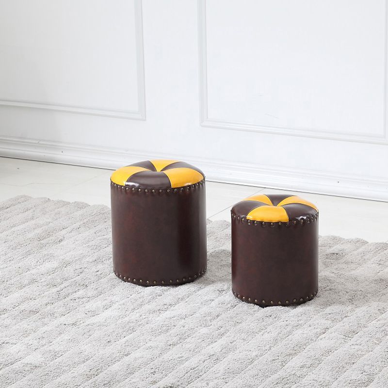 Modern Round Ottoman Color Block Leather Round Ottoman With Nailhead Trim Clearhalo 'furn' 'furn_ottomans_poufs' 'Furniture' 'Living Room Furniture' 'Ottomans & Poufs' 'ottomans_poufs' 1200x1200_29dde73a-4d5c-4784-8adf-e9a1f5442b64