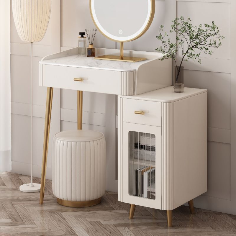 Contemporary White Slate Dresser 31.1-In High Vanity Dressing Table Set with Drawers