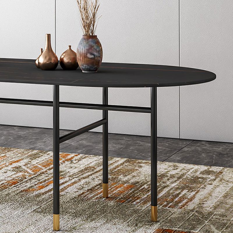 Contemporary Oval Dining Table Stone Dining Table with Iron Base Clearhalo 'Dining Tables & Seating' 'Dining Tables' 'dining_table' 'furn' 'furn_dining_table' 'Furniture' 'Kitchen & Dining Furniture' 1200x1200_29de6ad9-6b02-4877-98e8-5f70febe5891