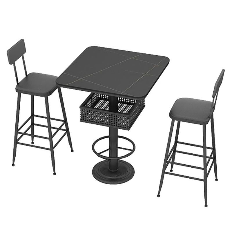 Industrial Black Iron Bar Table Faux Marble Top 41.3"H Bistro Table with Storage Clearhalo 'Bar Furniture' 'Bar Tables' 'bar_tables' 'furn' 'furn_bar_tables' 'Furniture' 'furniture_bar_tables' 'Kitchen & Dining Furniture' 'kitchen&dining_furn' 'kitchen' 1200x1200_29df2b66-a521-422f-9881-dbf3f280d2b6