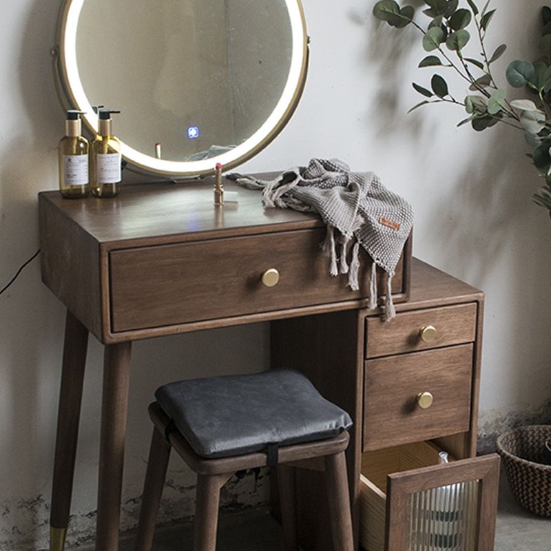 Set di vanità in gomma con cassetti nel tavolo da banco di vanità per trucco in noce