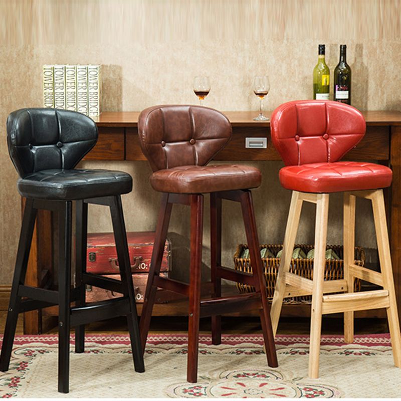 Modern Armless Backrest Counter Stool Wood Study Bar Stool with Leather Cushion and Pedal Clearhalo 'Bar Furniture' 'Bar Stools' 'bar_stools' 'furn' 'furn_bar_stools' 'furniture_bar_stools' 'Kitchen & Dining Furniture' 'kitchen&dining_furn' 'kitchen' 'kitchen_furn' Furniture' 1200x1200_29ebc82f-4ac3-4692-8857-8ca152afe323