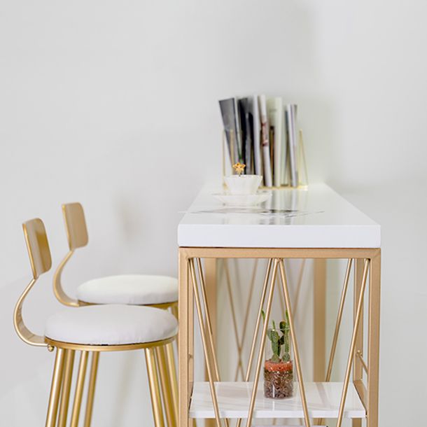 Glam Iron Bar Dining Table White Wood Rectangle Indoor Bistro Table with Shelf Clearhalo 'Bar Furniture' 'Bar Tables' 'bar_tables' 'furn' 'furn_bar_tables' 'Furniture' 'furniture_bar_tables' 'Kitchen & Dining Furniture' 1200x1200_29ecf0d6-1777-4dae-abed-728ef11a1c2f