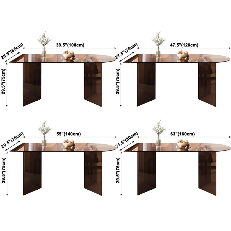 Contemporary Dining Table Tempered Glass Dining Table with Double Pedestal for Dining Clearhalo ' dining_table' 'Dining Tables & Seating' 'Dining Tables' 'Furniture' 'furniture_dining_table' 'Kitchen & Dining Furniture' 'kitchen&dining_furn' 'kitchen' 'kitchen_dining_table' 1200x1200_29ee21a4-861f-4c3d-a909-0d84edf49a41