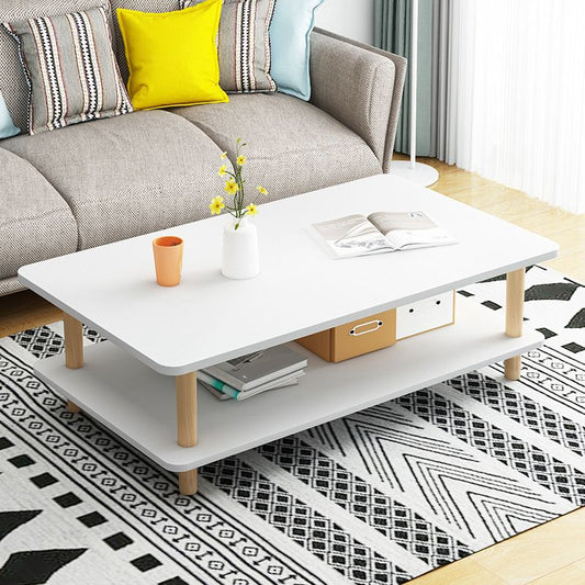 Tavolino da caffè in legno da 17 "H Modern Rectangle Legno 4 gambe con scaffale