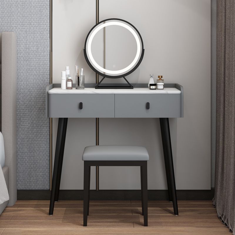 Modern Stone Top Make-up Vanity Solid Wood Vanity Dressing Table Set with 2 Drawers