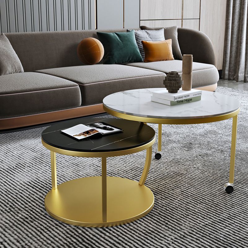 Contemporary Coffee Table Set Slate Round 2-Piece Coffee Cocktail Table