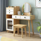 Set di vanità in gomma con sgabello e specchio scandinavo 4 cassetti