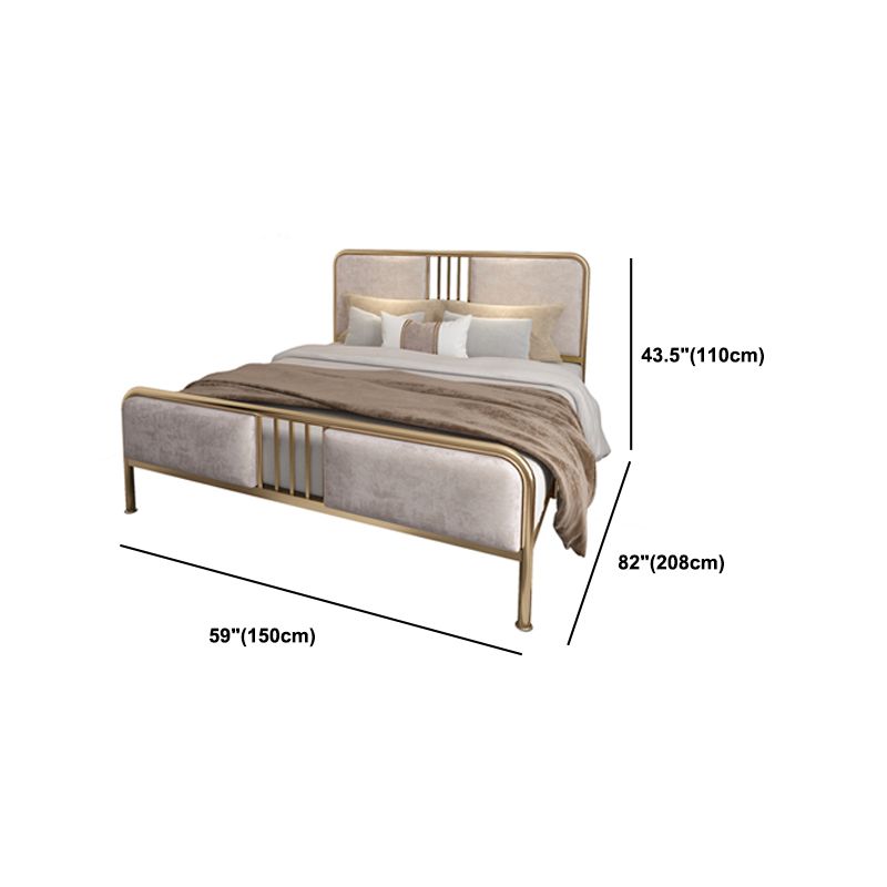 Cama de marco de hierro con cabecera de panel y patas de hierro lecho de color sólido