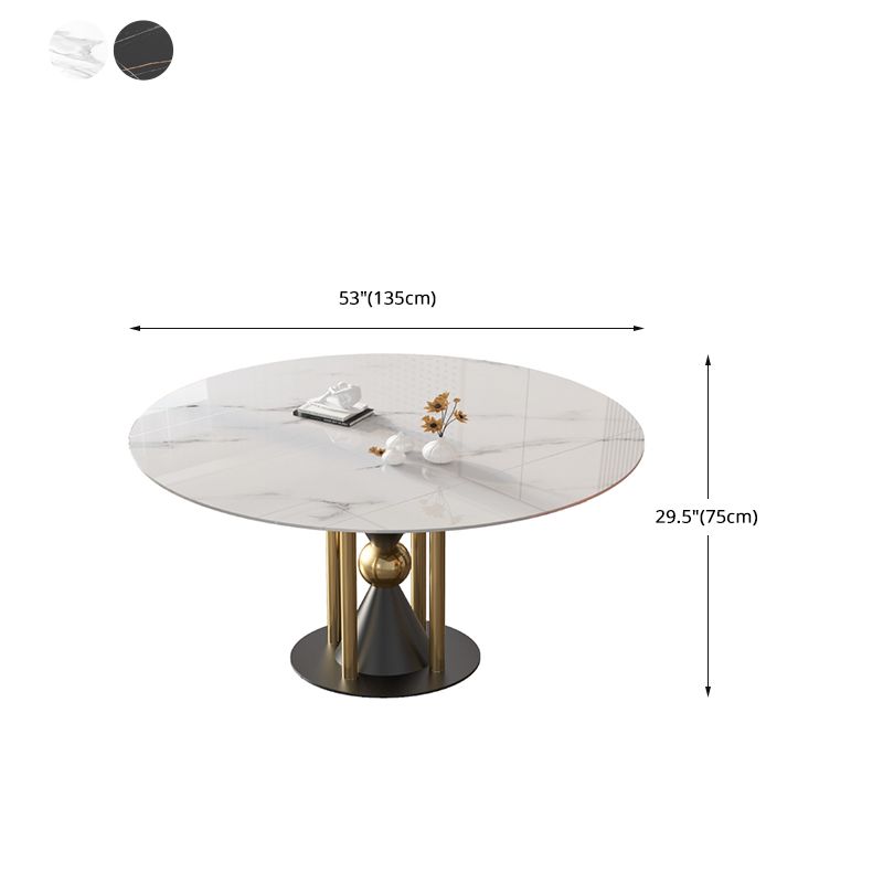 Round Dining Table with Leaf Extension Modern Stone White Top Pedestal Table